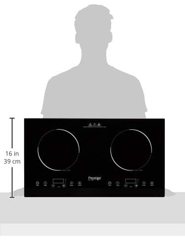 Prestige Double Induction Cooktop 3000 Watts, 8 Digital Temp Control Panel, Crystal Glass With Metal Base. 50 60 Hz PR50359, Black