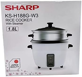 Sharp 700W 1.8L(10 Cups) 2-in-1 Non-Stick Rice Cooker & Food Steamer with Keep Warm Function, White - KS-H188G-W3