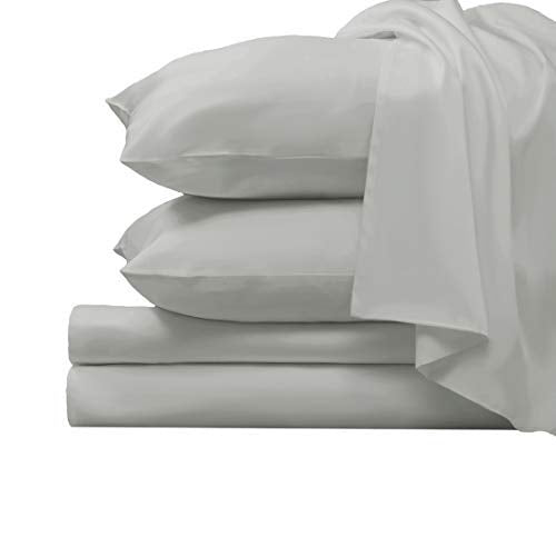 Pizuna Pure 100% Luxury Cotton Full Size Bed Sheets Set Dark Grey, 1000 Thread Count Long Staple Cotton Sateen Thick Sheet & Pillowcase Set, Deep Sheets fits 15" (Combed Cotton Bed Sheets Set)