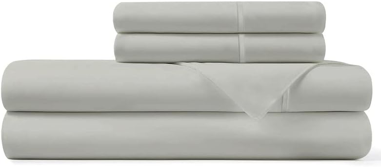 Pizuna Silver California King Sheet Set Cotton Percale, 100% Long Staple Combed Cotton Percale Sheets, Cotton Cal King Sheets Deep Pocket of 15 Inch (Silver Percale Cotton Sheets)