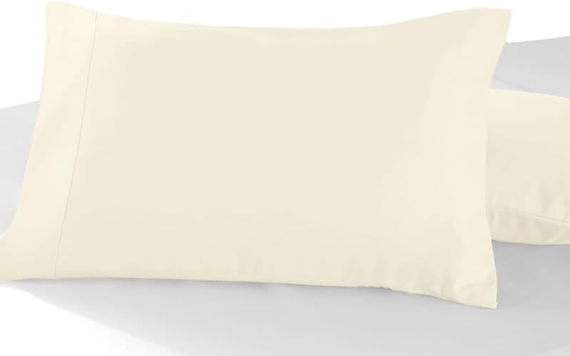 Pizuna Soft 100% Long Staple Cotton Breathable Cool Satin King Pillowcase Set of 2, Ivory, 18" x 18"