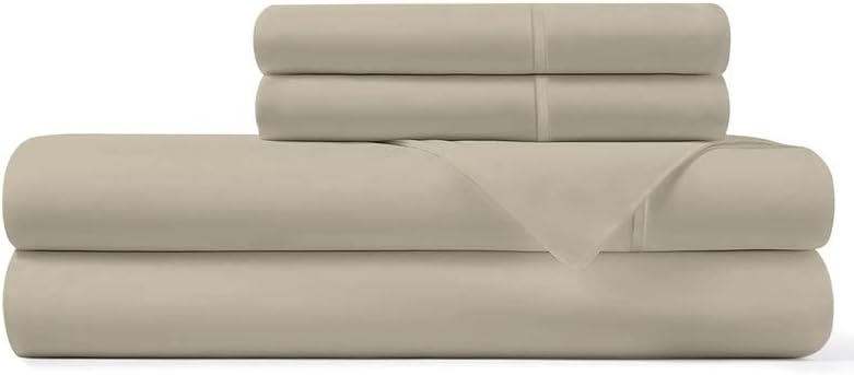 Pizuna Cotton Sheets Twin XL Size, 100% Long Staple Cotton Percale Sheets Twin XL with 15inch Deep Pocket (Combed Simply Taupe Cotton Sheets Twin XL)