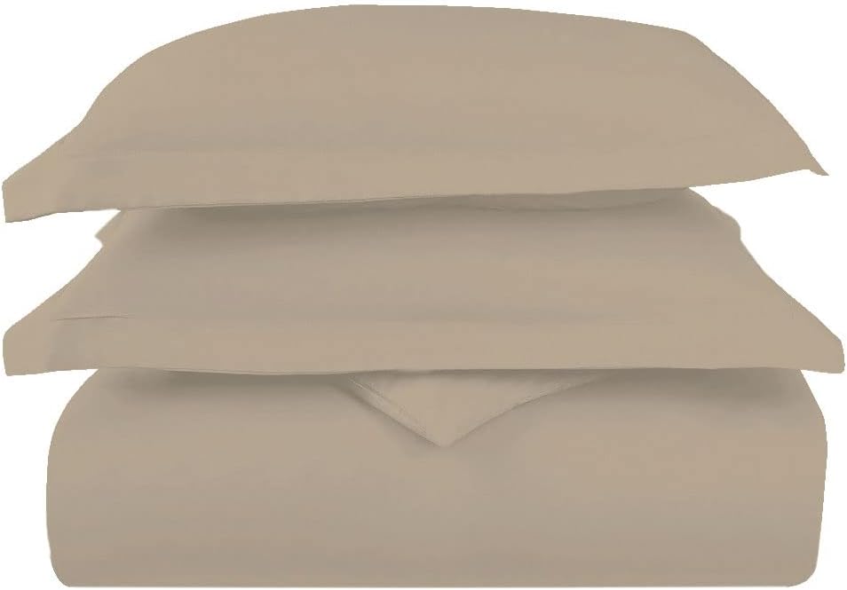 Pizuna Pure 100% Cotton Queen Duvet Cover Set, 600 Thread Count Long Staple Cotton Crisp Sateen Weave with Button Closure (Combed Simply Taupe Cotton Duvet Cover Queen)