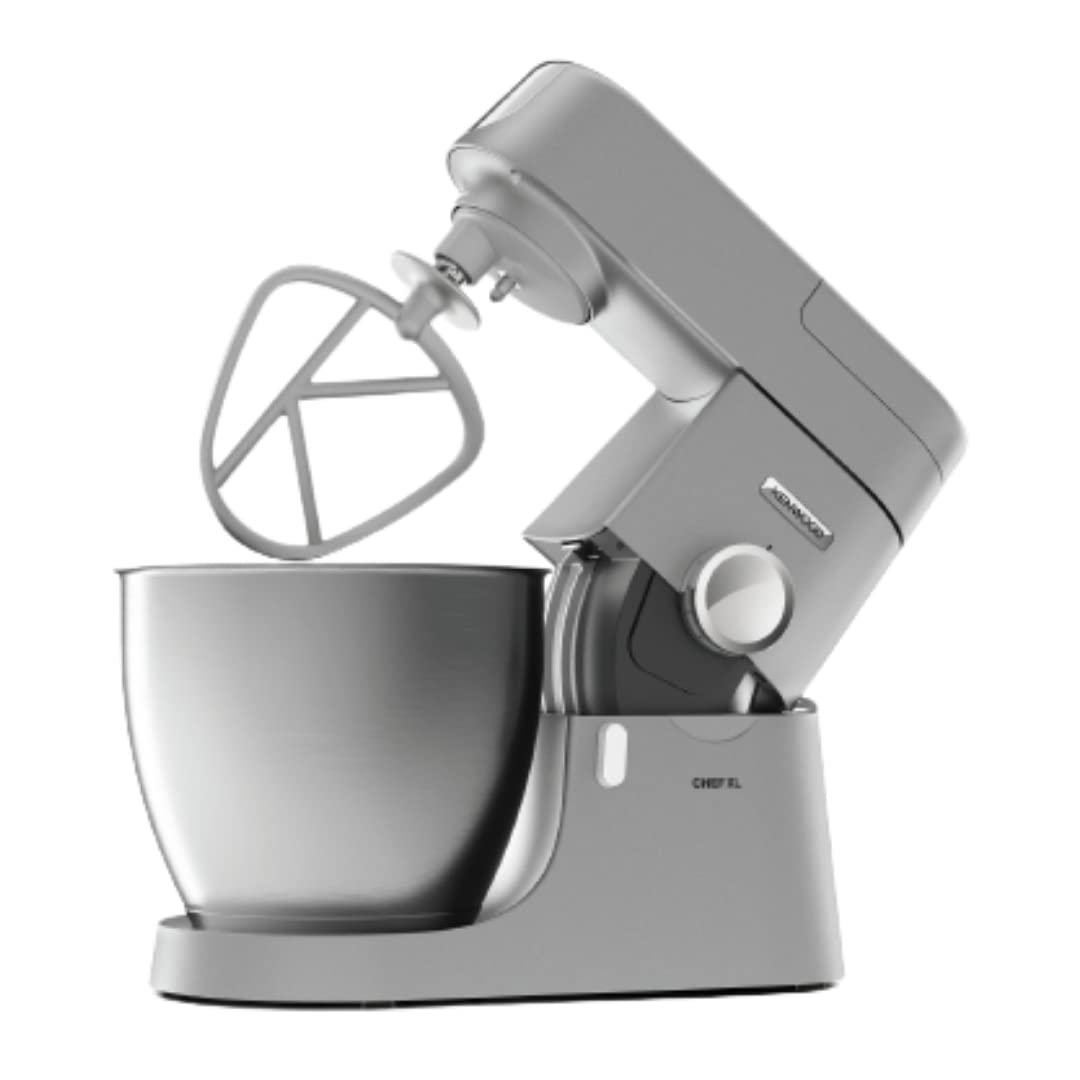 KENWOOD Stand Mixer Kitchen Machine Metal Body CHEF XL 1200W with 6.7L Stainless Steel Bowl, K-Beater, Whisk, Dough Hook, Blender KVL4110S Silver