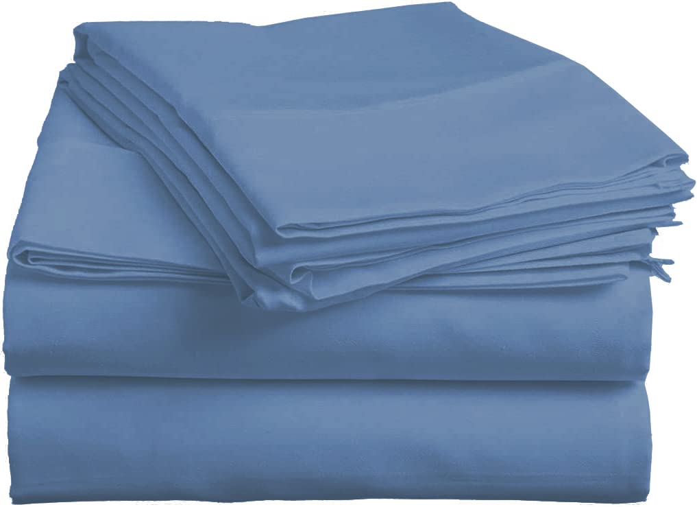 Split Head Flex King Sheets Sets for Adjustable Beds, Top Split King Sheet Set 4 Pcs, 800TC 100% Egyptian Cotton 18" Inch Deep Pocket - Split Down 34 inches from The Top, Navy Blue Stripe