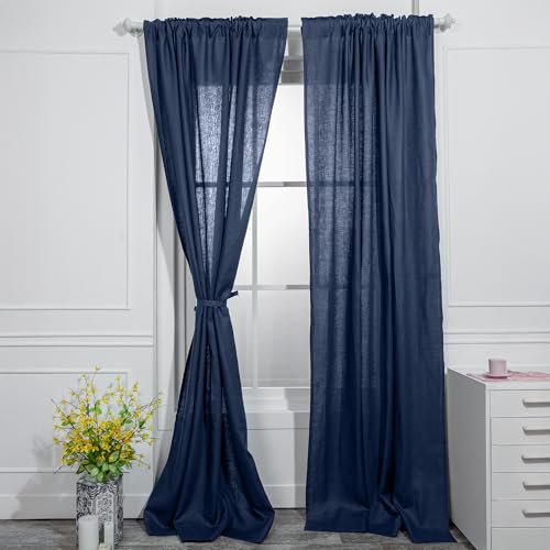 D'Moksha Homes Linen Curtain 108 Inches Long - Black Curtain 52 x 108 Inch 1 Panel - Light Filtering Rod Pocket Curtain - 100% Pure Linen European Flax Window Curtain Panel for Bedroom, Living Room