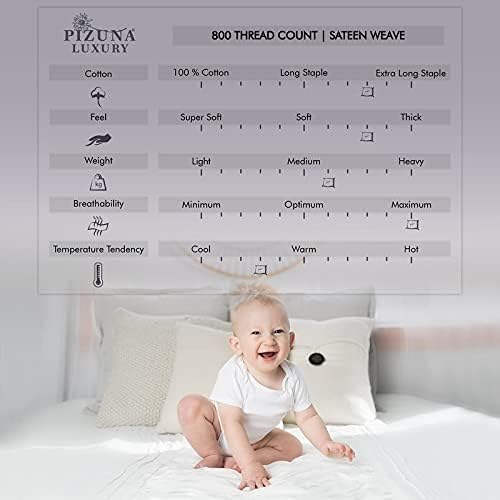 Pizuna Pure 100% Cotton Sheets Full Size, 800 Thread Count Long Staple Cotton Crisp Sateen Sheets Full with 15in Deep Pocket (Combed Simply Taupe)