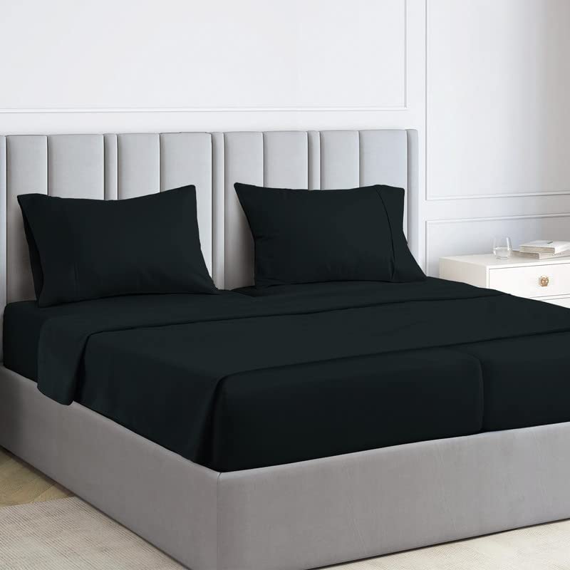 Pizuna Pure 100% Luxury Cotton Full Size Bed Sheets Set Dark Grey, 1000 Thread Count Long Staple Cotton Sateen Thick Sheet & Pillowcase Set, Deep Sheets fits 15" (Combed Cotton Bed Sheets Set)