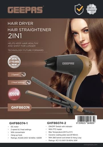 Geepas Hair Dryer&StraightenerCombo GHF86074|