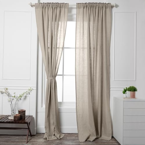 D'Moksha Homes Linen Curtain 108 Inches Long - Black Curtain 52 x 108 Inch 1 Panel - Light Filtering Rod Pocket Curtain - 100% Pure Linen European Flax Window Curtain Panel for Bedroom, Living Room