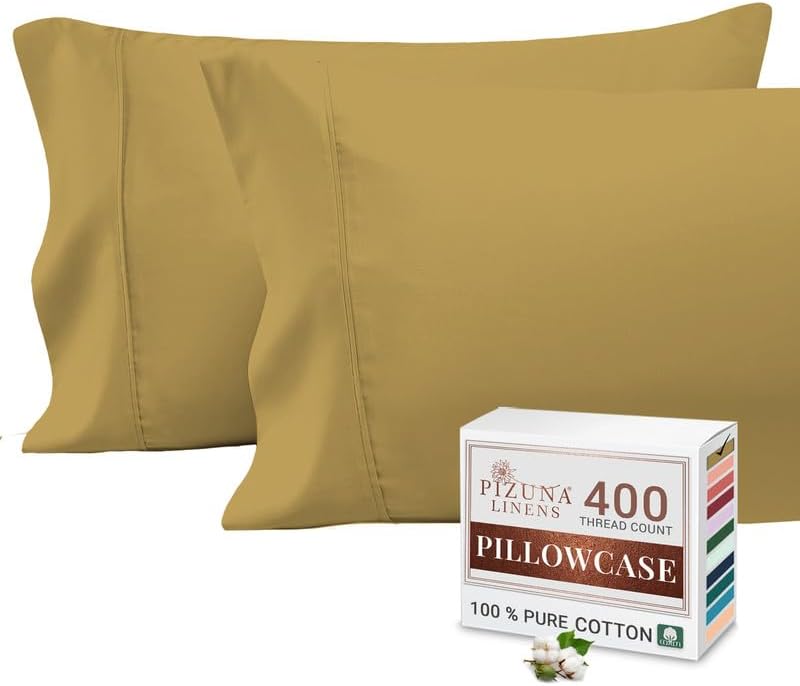 Pizuna Pure 100% Cotton Pillow Cases Queen Size Set of 2 Rio Red, Luxurious 400 Thread Count Long Staple Cotton Sateen with Envelope Closure (Combed Rio Red Cotton Pillow Cases Queen)