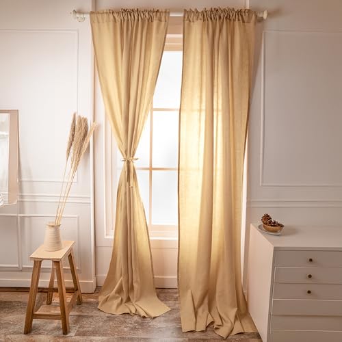 D'Moksha Homes Linen Curtain 108 Inches Long - Black Curtain 52 x 108 Inch 1 Panel - Light Filtering Rod Pocket Curtain - 100% Pure Linen European Flax Window Curtain Panel for Bedroom, Living Room