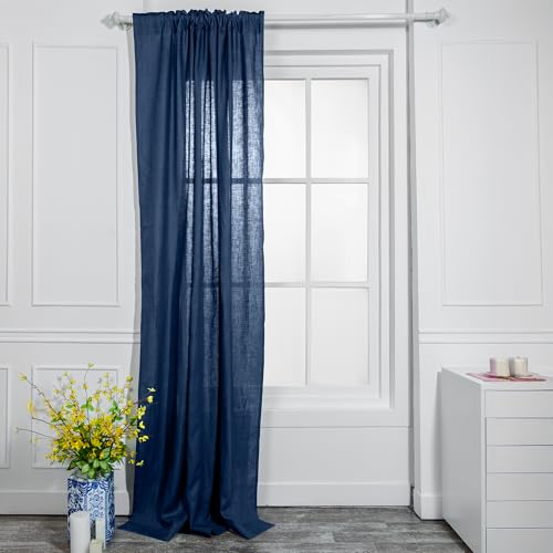 D'Moksha Homes Linen Curtain 108 Inches Long - Black Curtain 52 x 108 Inch 1 Panel - Light Filtering Rod Pocket Curtain - 100% Pure Linen European Flax Window Curtain Panel for Bedroom, Living Room