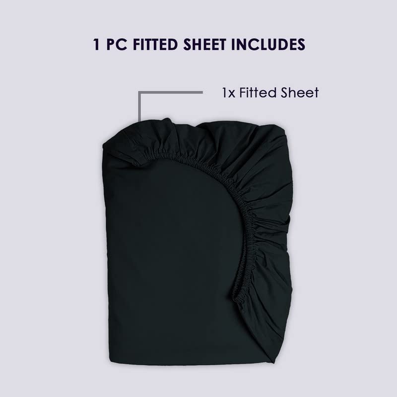 Pizuna Pure 100% Cotton King Sheet - 800 Thread Count Long Staple Cotton Thick Sateen Weave 15inch Deep Pocket Fitted Sheet (Combed Black)