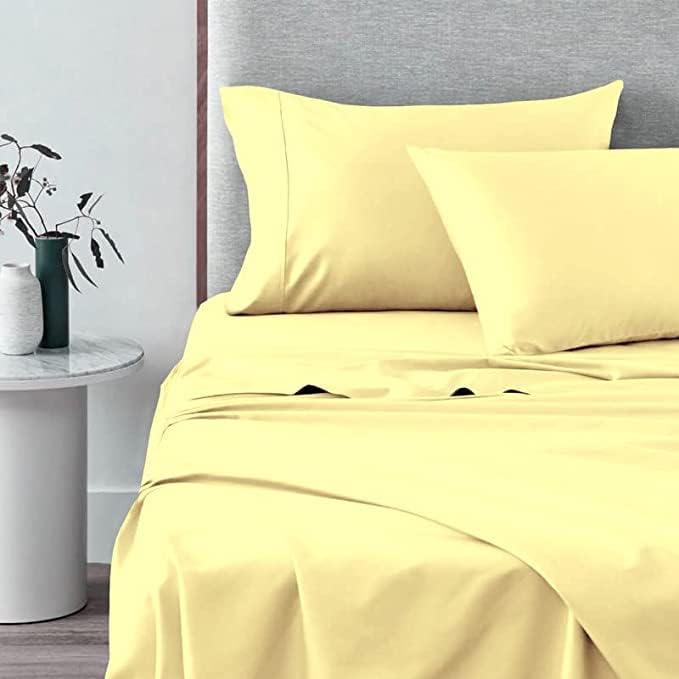 Pizuna Pure 100% Cotton Sheets Split King Size, 600 Thread Count Long Staple Cotton Crisp Sateen Sheets Split King with 15" Deep Pocket (Combed Black Cotton Sheets Split King)