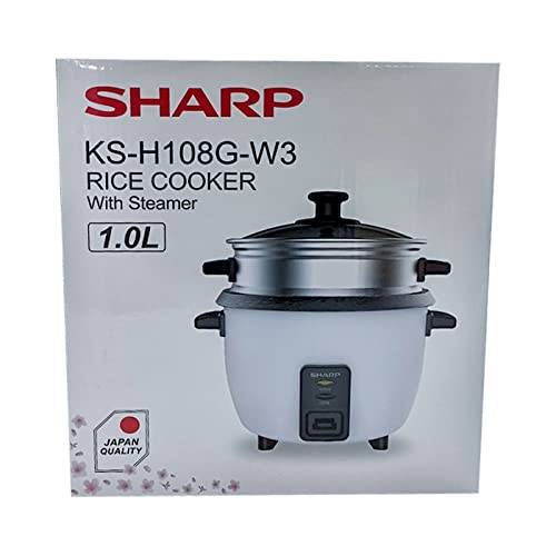 Sharp 700W 1.8L(10 Cups) 2-in-1 Non-Stick Rice Cooker & Food Steamer with Keep Warm Function, White - KS-H188G-W3