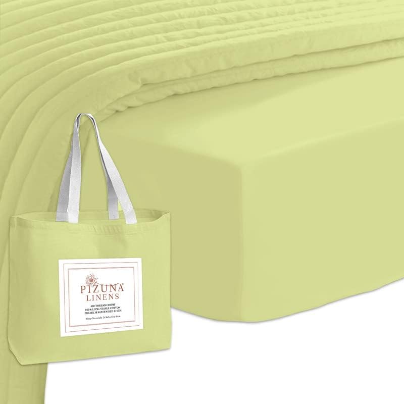 Pizuna Pure 100% Cotton Twin Fitted Sheet Silver, Luxurious 400 Thread Count Long Staple Cotton Sateen 15" Deep Pocket Twin Sheets (Combed Cotton Fitted Sheet)