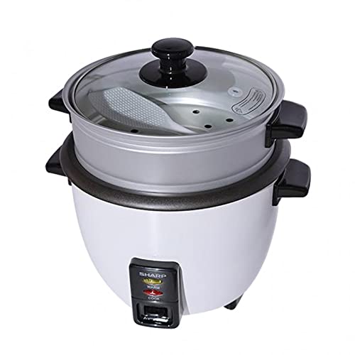 Sharp 700W 1.8L(10 Cups) 2-in-1 Non-Stick Rice Cooker & Food Steamer with Keep Warm Function, White - KS-H188G-W3