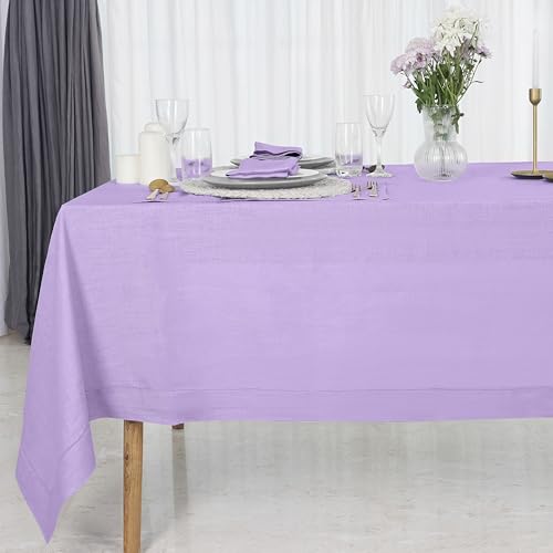 D'Moksha Homes Linen Tablecloth 60 x 144 Inch - 100% Pure Linen Classic Hemstitch Light Natural Tablecloth - Machine Washable Dining Tablecloth for Rectangle Tables for Easter