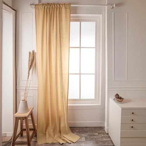D'Moksha Homes Linen Curtain 108 Inches Long - Black Curtain 52 x 108 Inch 1 Panel - Light Filtering Rod Pocket Curtain - 100% Pure Linen European Flax Window Curtain Panel for Bedroom, Living Room