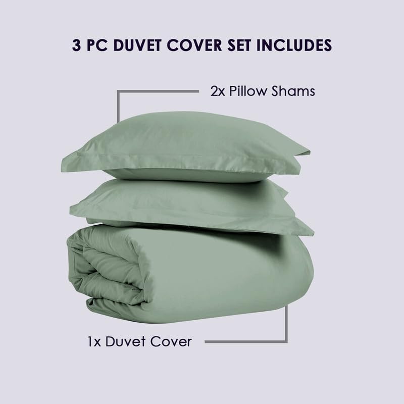 Pizuna Pure 100% Cotton Queen Duvet Cover Set, 800 Thread Count Long Staple Cotton Thick Sateen Weave with Button Closure (Combed Baby Blue Cotton Duvet Cover Queen)