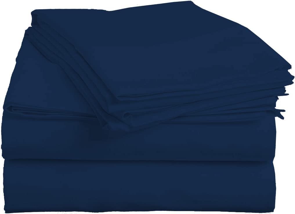 Split Head Flex King Sheets Sets for Adjustable Beds, Top Split King Sheet Set 4 Pcs, 800TC 100% Egyptian Cotton 18" Inch Deep Pocket - Split Down 34 inches from The Top, Navy Blue Stripe