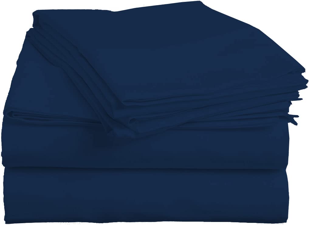 Split Head Flex King Sheets Sets for Adjustable Beds, Top Split King Sheet Set 4 Pcs, 800TC 100% Egyptian Cotton 18" Inch Deep Pocket - Split Down 34 inches from The Top, Navy Blue Stripe