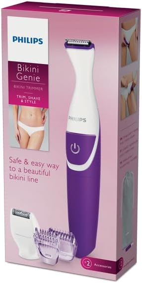 Philips Bikini Genie Cordless Trimmer for Bikini Line Hair Removal, with Shaving Head and Comb, BRT383/50