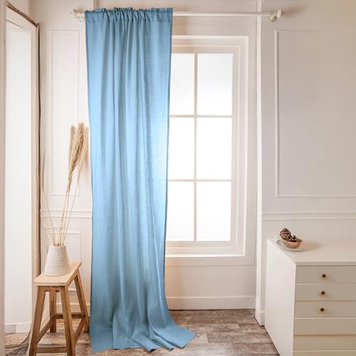 D'Moksha Homes Linen Curtain 108 Inches Long - Black Curtain 52 x 108 Inch 1 Panel - Light Filtering Rod Pocket Curtain - 100% Pure Linen European Flax Window Curtain Panel for Bedroom, Living Room
