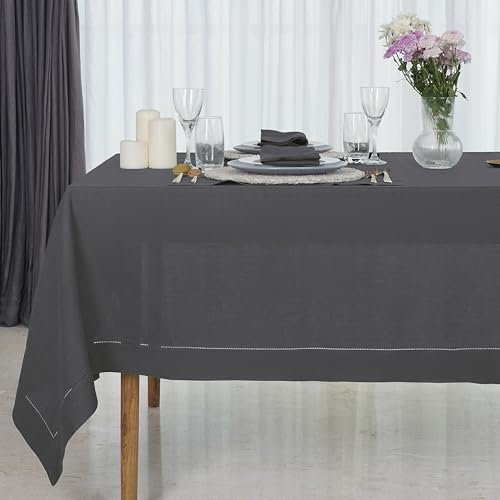 D'Moksha Homes Linen Tablecloth 60 x 144 Inch - 100% Pure Linen Classic Hemstitch Light Natural Tablecloth - Machine Washable Dining Tablecloth for Rectangle Tables for Easter