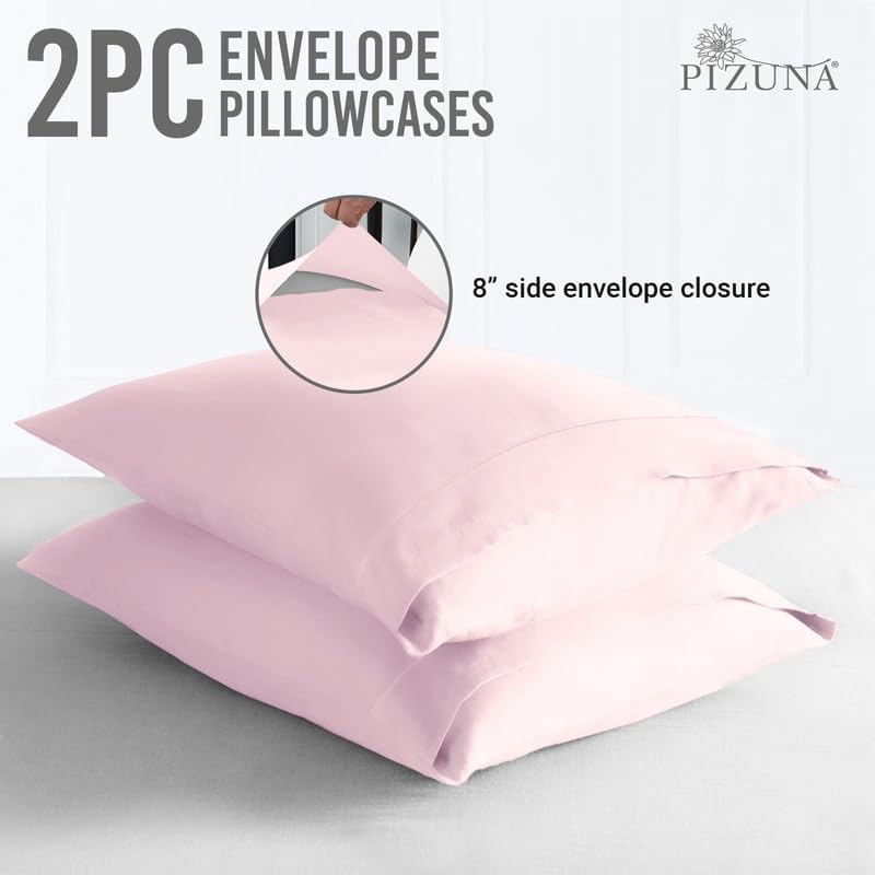 Pizuna Soft 100% Long Staple Cotton Breathable Cool Satin King Pillowcase Set of 2, Ivory, 18" x 18"