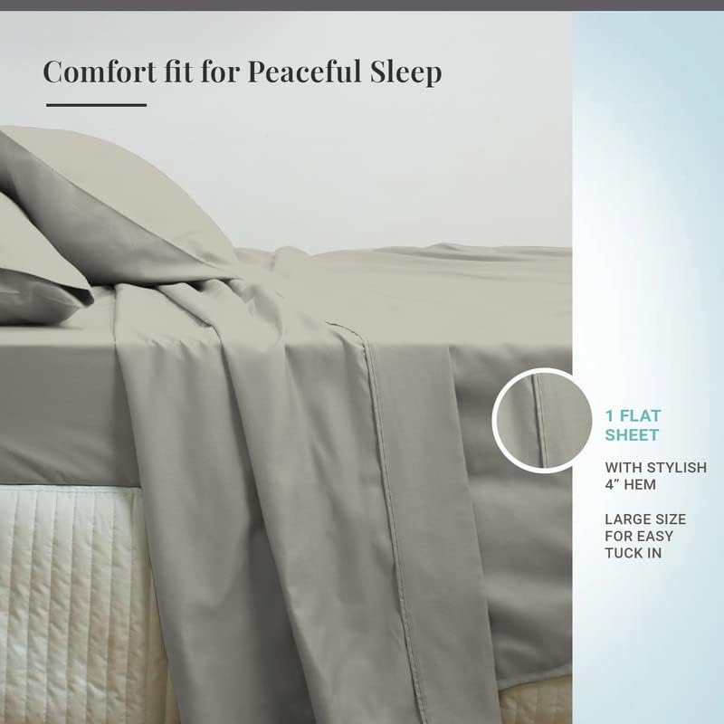 Pizuna Soft 600 Thread Count Cotton Full Flat Sheets Silver 1pc, 100% Long Staple Pure Cotton, Smooth Sateen Flat Sheet Bed fit Upto 16 inch Deep Pockets (100% Cotton Deep Flat Sheets Full)