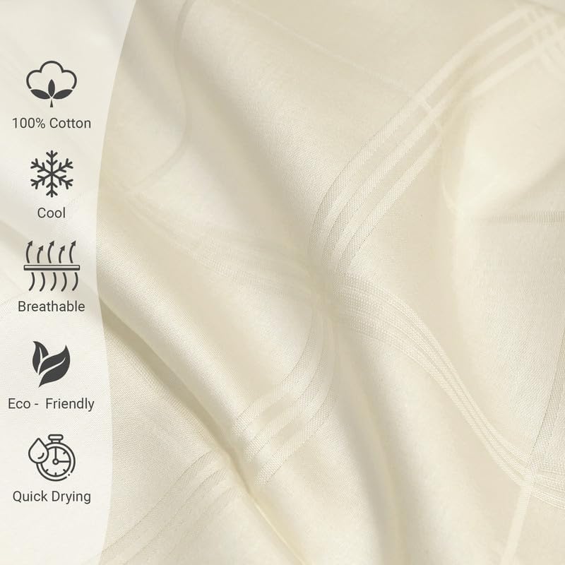 Pizuna Dobby Striped Twin Cotton Sheets Set Cream, 300 Thread Count Long Staple Twin Damask Sheets, Combed Cotton Sateen Sheets, 15 Inch Deep Pocket Twin Sheets Set (Cream Striped 100% Cotton Sheets)