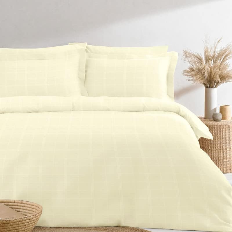 Pizuna Cotton Full Duvet Cover Set, 300 Thread Count Long Staple Cotton Sateen Weave with Button Closure (Combed Checks Luxury Red Cotton Duvet Cover Full)