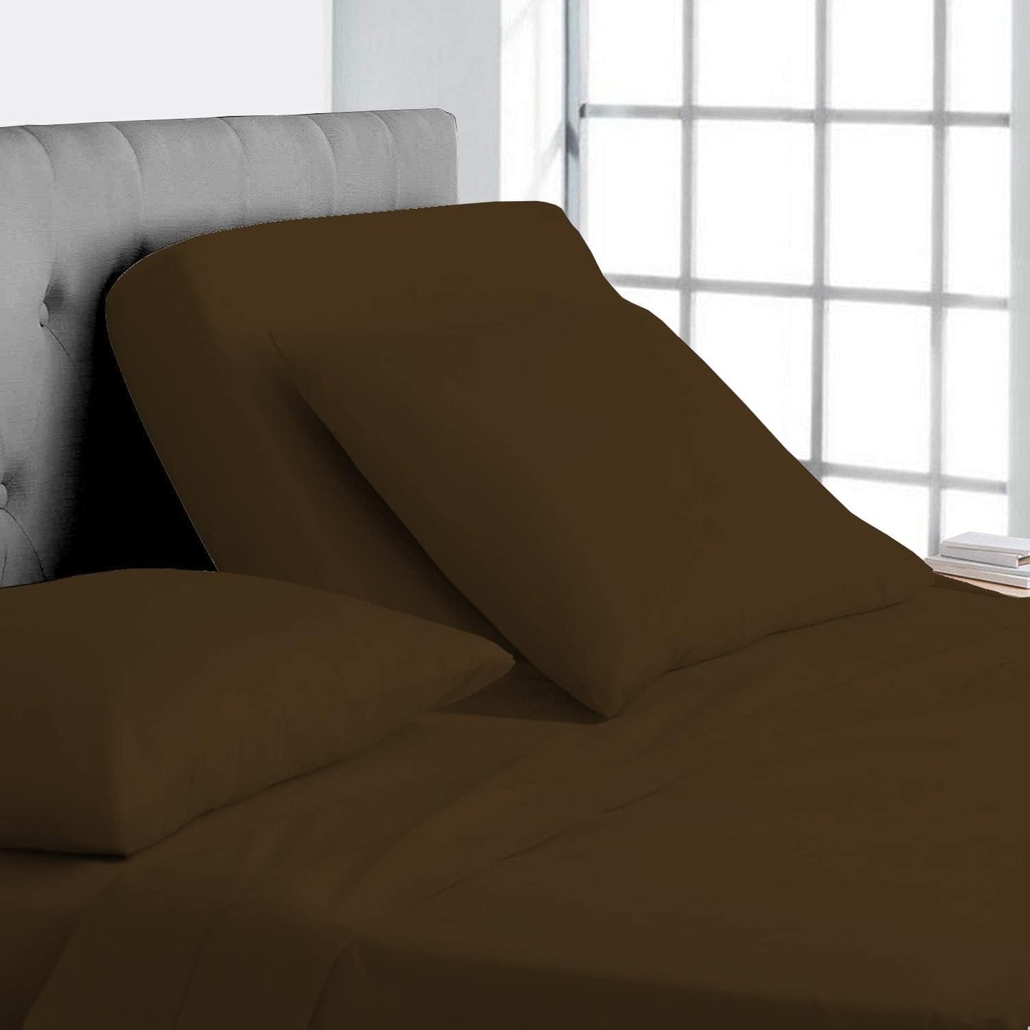 Split Top California King Sheets Split Head California King Sheets Sets for Adjustable Beds- 100% Egyptian Cotton 800TC Split Head Flex Top 18" Deep Pocket - 32" Top Split Cal-King, Dark Grey Stripe