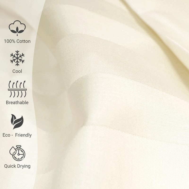 Pizuna Dobby Striped Twin Cotton Sheets Set Cream, 300 Thread Count Long Staple Twin Damask Sheets, Combed Cotton Sateen Sheets, 15 Inch Deep Pocket Twin Sheets Set (Cream Striped 100% Cotton Sheets)