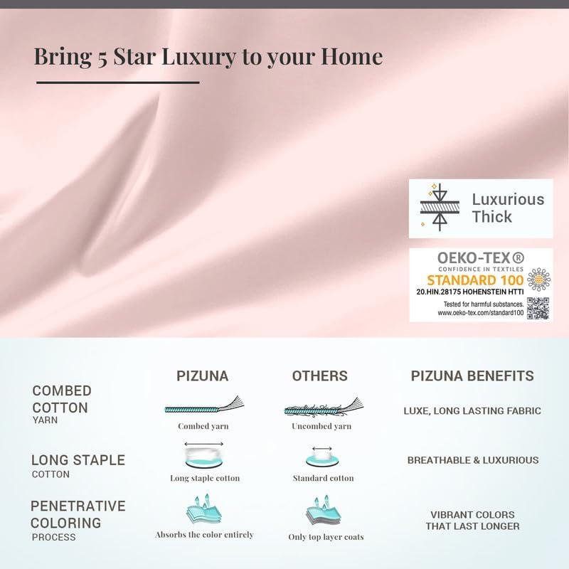 Pizuna Pure 100% Cotton Queen Duvet Cover Set, 600 Thread Count Long Staple Cotton Crisp Sateen Weave with Button Closure (Combed Simply Taupe Cotton Duvet Cover Queen)