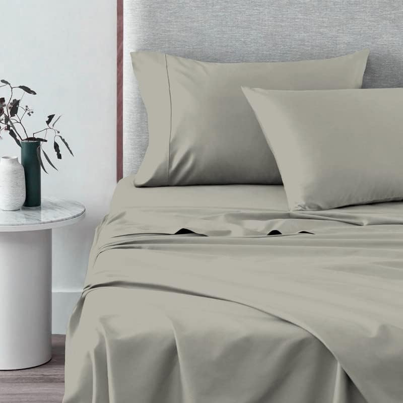 Pizuna Pure 100% Cotton Sheets Split King Size, 600 Thread Count Long Staple Cotton Crisp Sateen Sheets Split King with 15" Deep Pocket (Combed Black Cotton Sheets Split King)