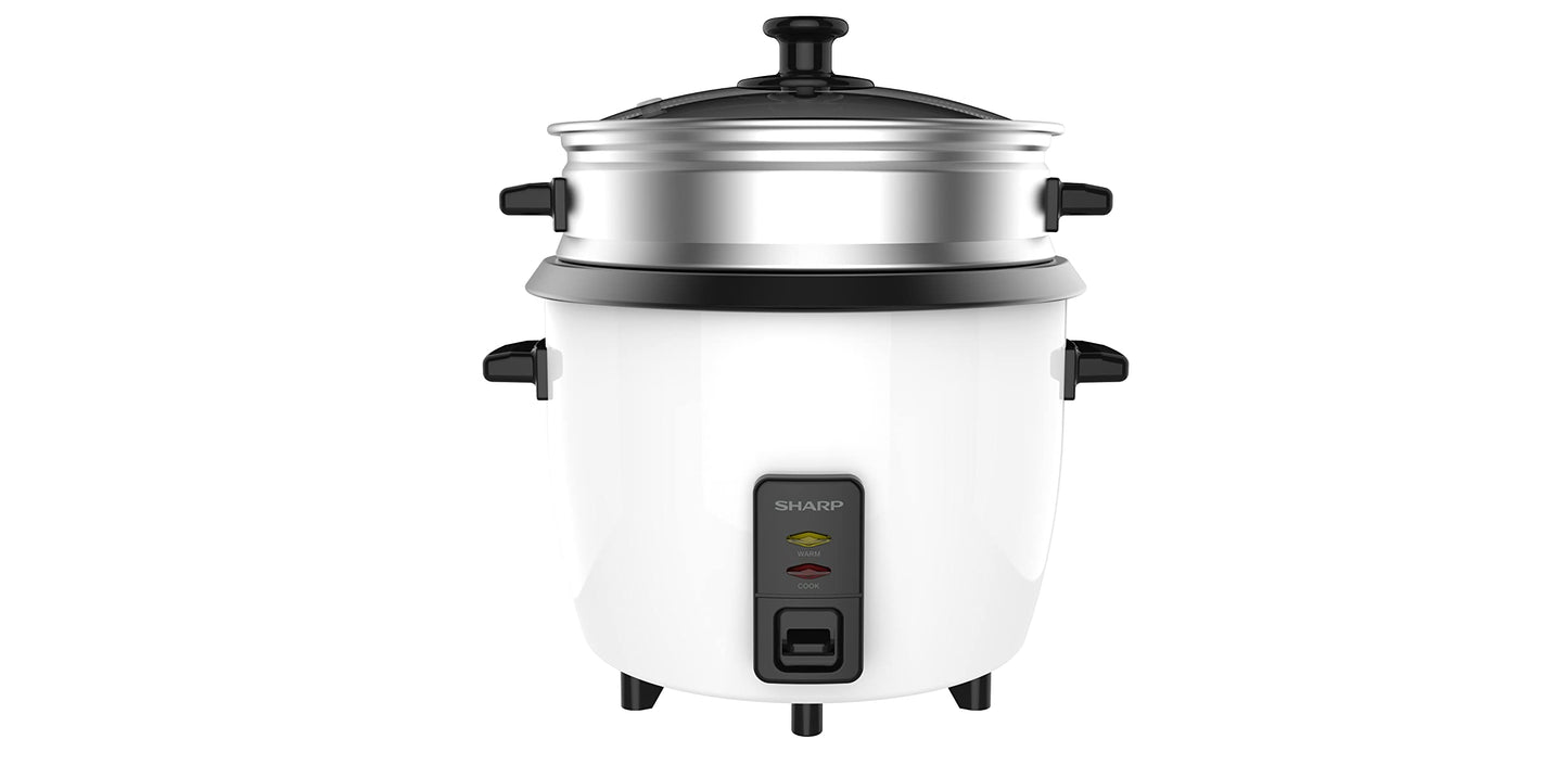 Sharp 700W 1.8L(10 Cups) 2-in-1 Non-Stick Rice Cooker & Food Steamer with Keep Warm Function, White - KS-H188G-W3