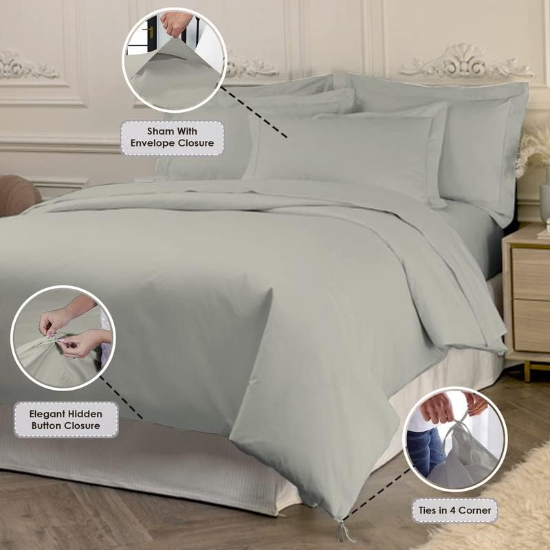 Pizuna Pure 100% Cotton Queen Duvet Cover Set, 800 Thread Count Long Staple Cotton Thick Sateen Weave with Button Closure (Combed Baby Blue Cotton Duvet Cover Queen)