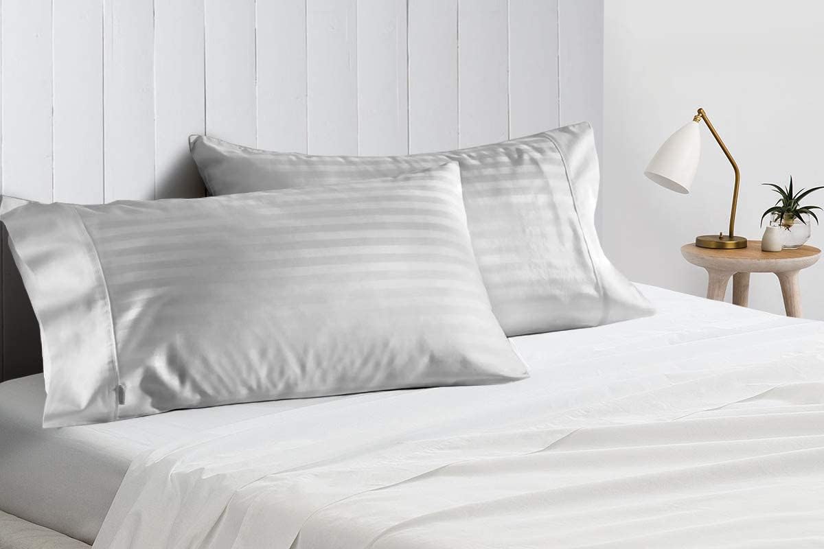 Split Top California King Sheets Split Head California King Sheets Sets for Adjustable Beds- 100% Egyptian Cotton 800TC Split Head Flex Top 18" Deep Pocket - 32" Top Split Cal-King, Dark Grey Stripe