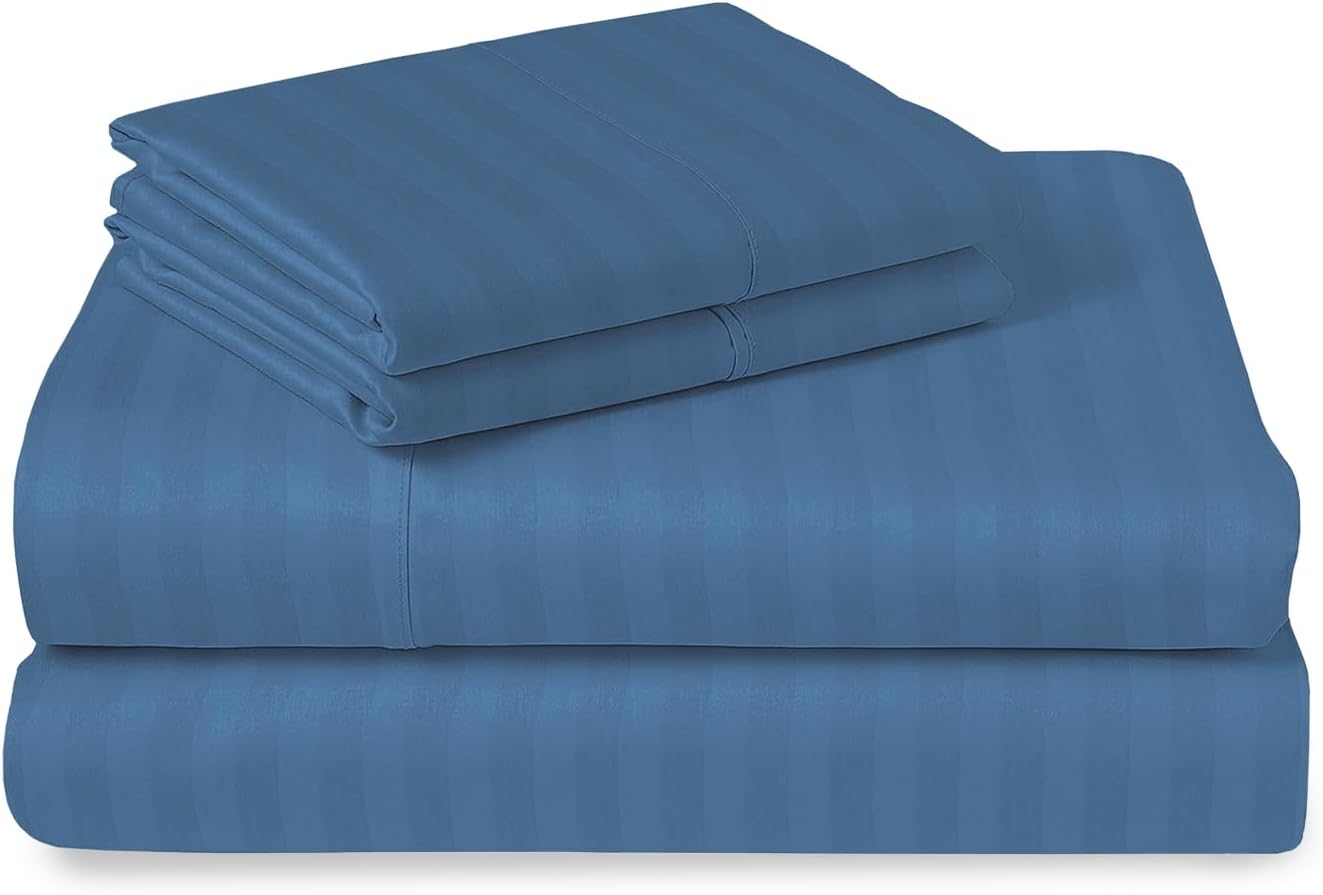 Pizuna Cotton Sheets Full Size, 300 Thread Count Long Staple Cotton Soft Sateen Sheets Full with 15inch Deep Pocket (Combed Checks Luxury Red Cotton Sheets Full)