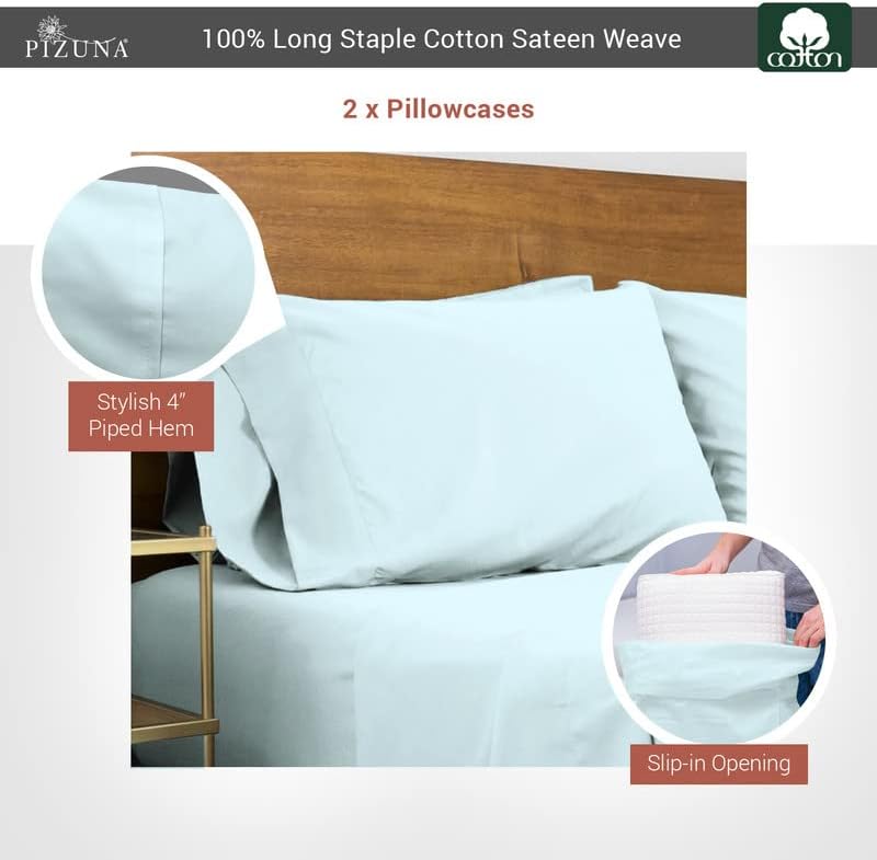 Pizuna Pure 100% Cotton Pillow Cases Queen Size Set of 2 Rio Red, Luxurious 400 Thread Count Long Staple Cotton Sateen with Envelope Closure (Combed Rio Red Cotton Pillow Cases Queen)