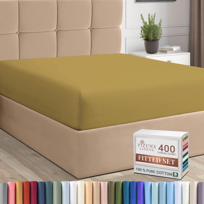 Pizuna Pure 100% Cotton Twin Fitted Sheet Silver, Luxurious 400 Thread Count Long Staple Cotton Sateen 15" Deep Pocket Twin Sheets (Combed Cotton Fitted Sheet)