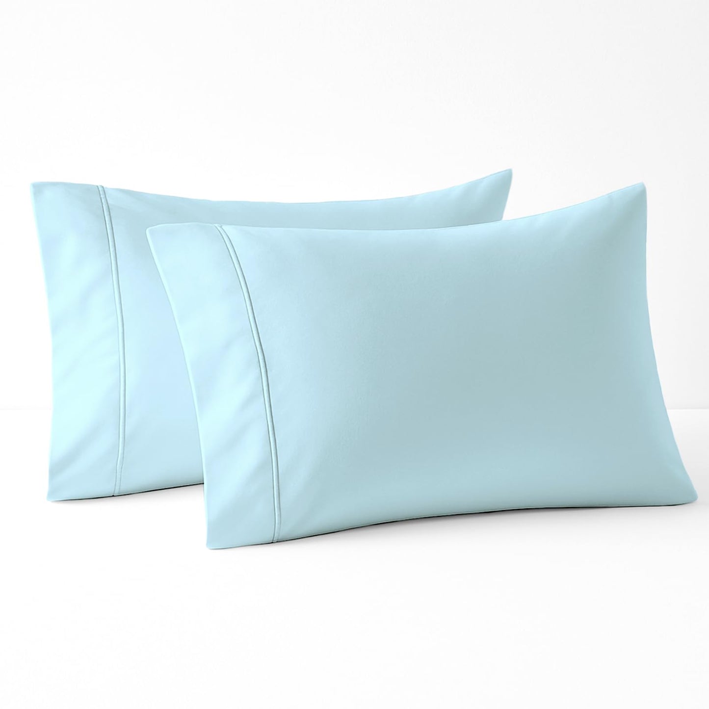 Pizuna Pure 100% Cotton Pillow Cases King Size Set of 2 Baby Blue, 800 Thread Count Long Staple Cotton Thick Sateen with Stylish 4inch Hem (Combed Baby Blue Cotton Pillow Cases King)