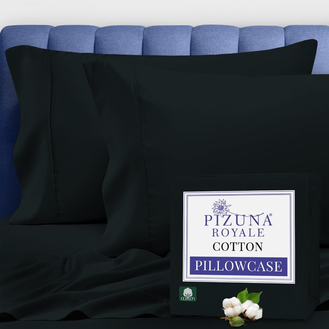 Pizuna 100% Luxury Cotton King Size Pillow Case Dark Blue, 1000 Thread Count 100% Long Staple Cotton Sateen Pillowcase, Pillow Covers with Stylish 4" Hem (Combed Cotton King Pillowcase Set of 2)