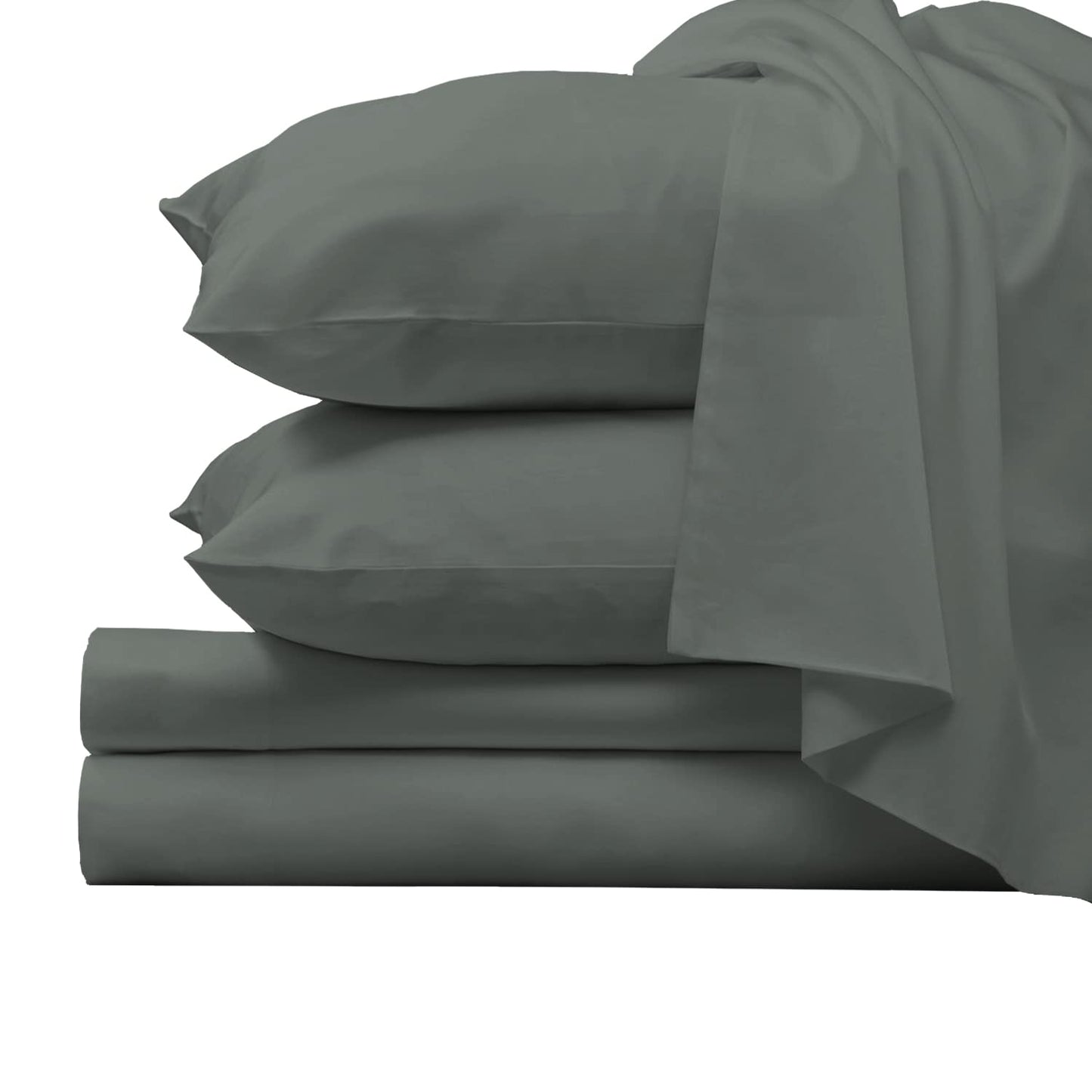 Pizuna Pure 100% Luxury Cotton Full Size Bed Sheets Set Dark Grey, 1000 Thread Count Long Staple Cotton Sateen Thick Sheet & Pillowcase Set, Deep Sheets fits 15" (Combed Cotton Bed Sheets Set)