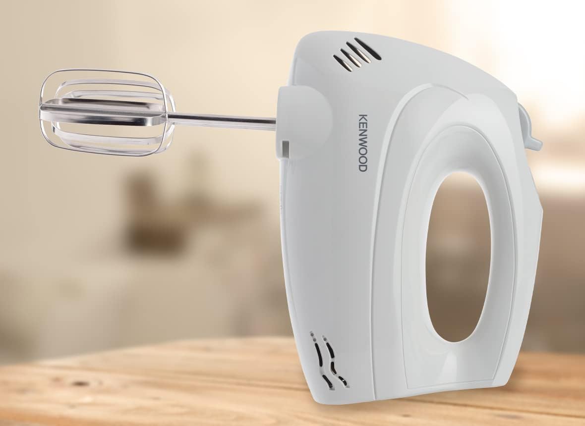 KENWOOD Hand Mixer (Electric Whisk) 300W with 5 Speeds + Turbo Button, Twin Stainless Steel Kneader and Beater for Mixing, Whipping, Whisking, Kneading HMP20.000WH White