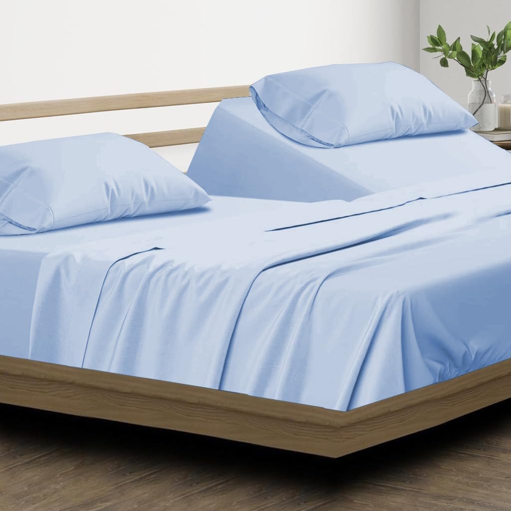 Split Top California King Sheets Split Head California King Sheets Sets for Adjustable Beds- 100% Egyptian Cotton 800TC Split Head Flex Top 18" Deep Pocket - 32" Top Split Cal-King, Light Blue Solid