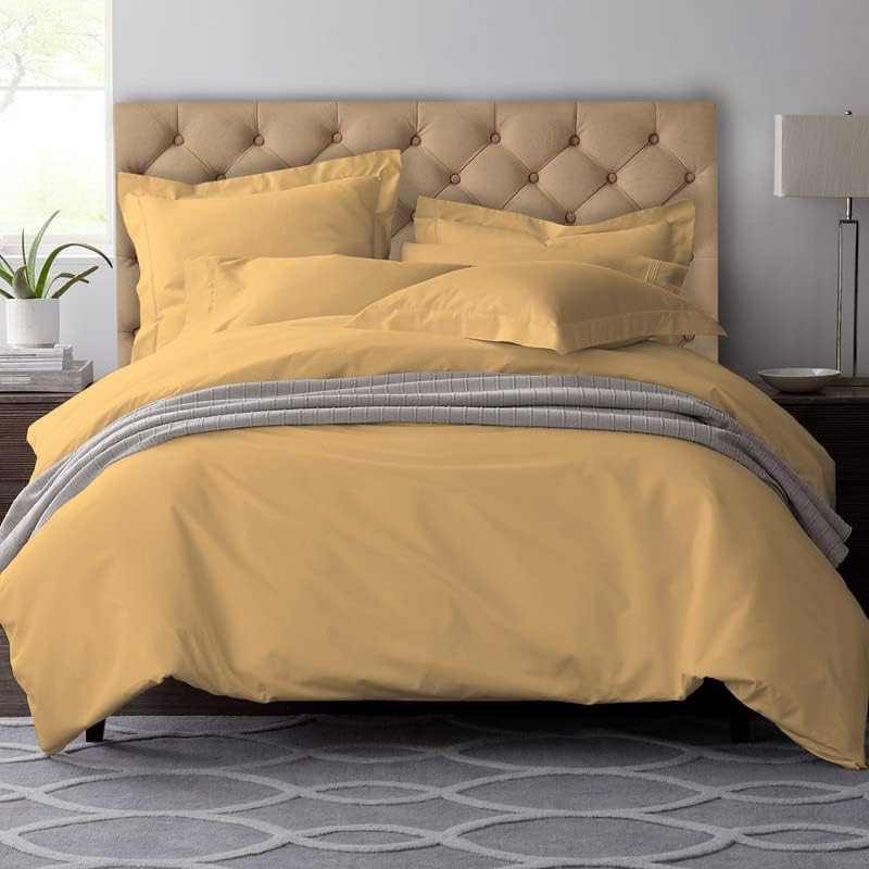 Pizuna Pure 100% Cotton Queen Duvet Cover Set, 600 Thread Count Long Staple Cotton Crisp Sateen Weave with Button Closure (Combed Simply Taupe Cotton Duvet Cover Queen)